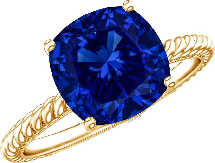 2.7 Ct Lab Grown Cushion Cut Blue Sapphire Ring, Aaaa Quality