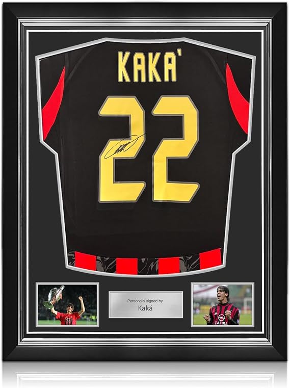 Kaka Signed Milan 2025-26 Home Soccer Jersey. Superior Frame