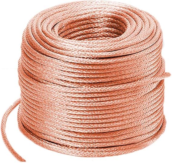 Braided Copper Wire Drain Lead Cable Electric Stranded Round Bare Spiral Flexible Grounding Conductive Conductors 1m,50#Diameter:10mm/0.4inch
