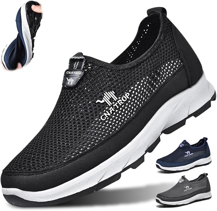 Boxpopla Men's Comfortable Quick Dry Walking Loafers Outdoor Lightweight Hiking Shoes Slip-On Breathable Mesh Casual Shoes Non-Slip Fashion Flats Driving Sneakers