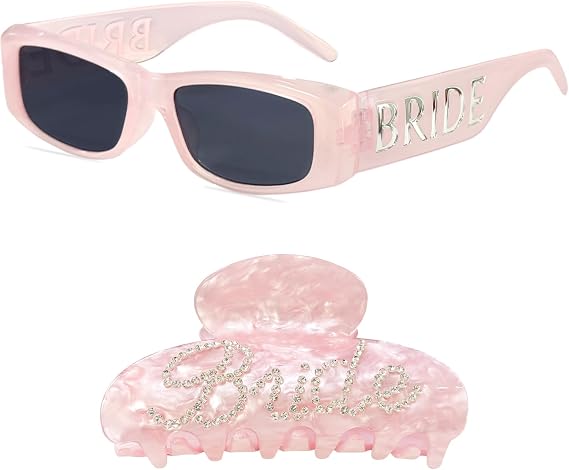 SHENYI Bride Sunglasses and Bride Claw Clip - Bachelorette Party Set | White Marble Sparkle Sunnies, Bach Decor Bridal Shower