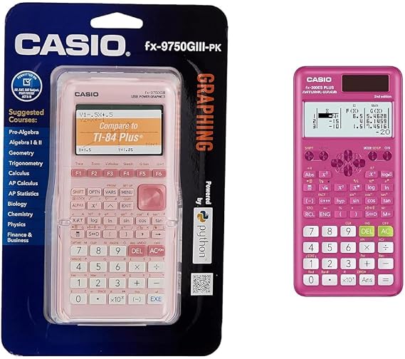 Casio fx-9750GIII Pink Graphing Calculator (fx-9750GIII-PK) & fx-300ESPLS2 Pink Scientific Calculator Small