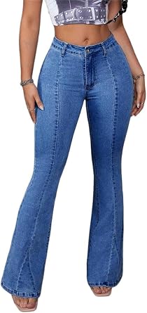 BubFee Flare Jeans for Women Bell Bottom Jeans High Waisted Slimming Stretchy Denim Pants(Small, Blue)