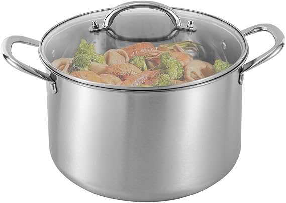 201 Stainless Steel Stock Pot,Stockpots with Glass Lid for Steaming Boiling Soup(11.02in,Style A)