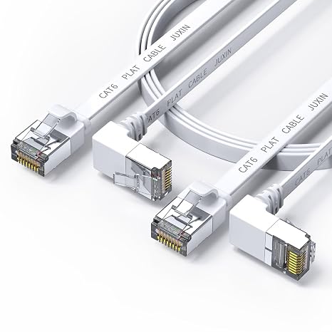 2Pack Cat 6 Ethernet Cable 90 Degree Rightangle Cat6 Ethernet Patch Cable-20ft, High Speed Flat CAT6 Gigabit Internet Network LAN Patch Cords- White(UP+Down) Angle