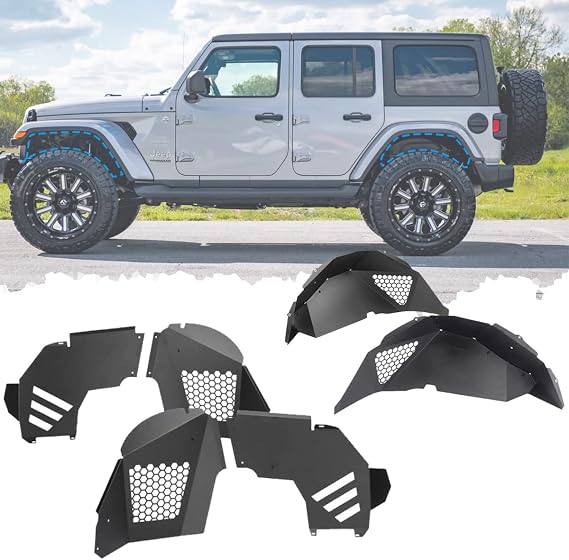Inner Fender Liners for Jeep 2018 2019 2020 2021 2022 2023 2024 2025 2026 Wrangler JL/JLU Unlimited Sahara Rubicon Sports 4WD & 2WD, Offroad Steel Front Rear Flare Wheel Well Splash Mud Guards Cover