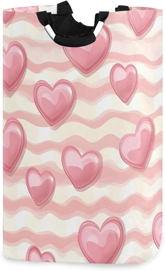 Heart Shaped Wave Laundry Hamper Large Laundry Bag Collapsible Laundry Baskets with Handles Camping Bathroom Essentials