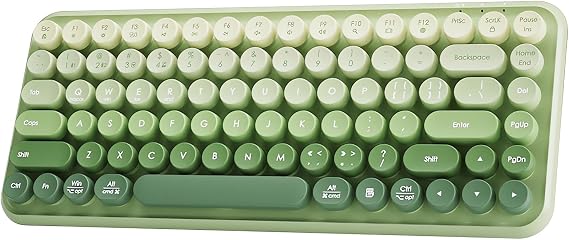 Typewriter Keyboard Rechargeable Membrane Gaming Keyboard 85-Key | Wireless 2.4G/Bluetooth/USB-C Wired Linear Mechanical-Feel Switch Compact Retro Round Keycaps for Multi-Device, Matcha Green
