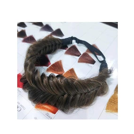 Wide Fishtail 9 Strands Synthetic Hair Braided Headband Thick FluffyElastic Shape Ladies Beauty accessory Headband (Black brown)