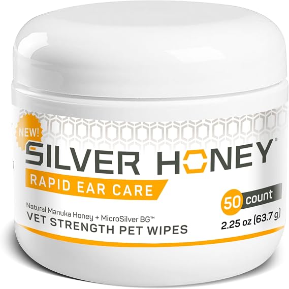 Absorbine Silver Honey Rapid Ear Care Vet Strength Pet Wipes, 50ct, Manuka Honey & MicroSilver BG | Manuka Honey, MicroSilver BG, Dogs, Cats & Other Animals, 2.25" Round, Removes Dirt, Wax & Debris, Reduces Odor, At Home Care