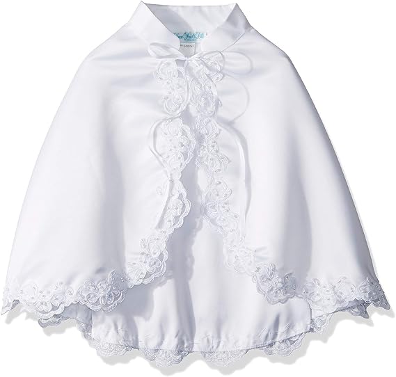 Girl's White Satin Communion Special Occasion Cape with Lace Trim