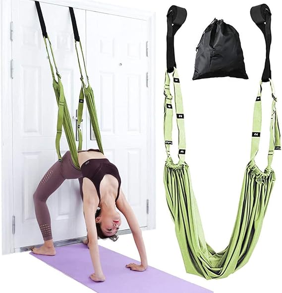 Yoga Stretching Strap, Adjustable Height Leg Stretcher Waist Back Stretch Band Aerial Yoga, Anti-gravity Inversion Exercises Door Flexibility Tensile Trainer for Rehab Pilates Dance Splits (Green)
