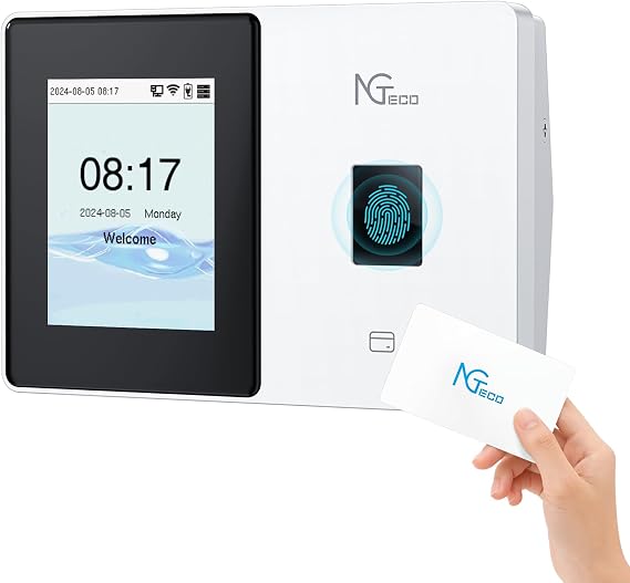 NGTeco Clocking in Machine with Fingerprint & RFID, WiFi 2.4/5GHz Remote APP/Web Control
