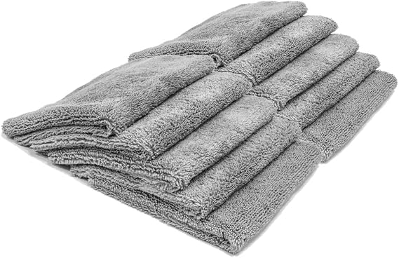 Autofiber Elite Edgeless Two-Pile Microfiber Detailing Towel, All-Purpose Detail Rag, High-Pile and Low-Pile - Pack of 10, Gray (16 inch x 16 inch)