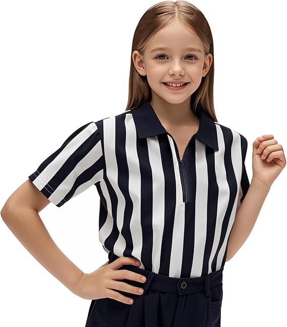 ChinFun Referee Shirts Black & White Stripe Ref Jersey Official Zipper Collar Umpire Uniform