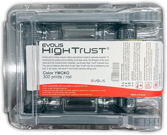 Evolis R5F208A100 YMCKO Color Ribbon for Primacy 2 Printer | 300 Full-Color Prints | Genuine Evolis Ribbon for ID Cards, Badges & Barcodes | High Trust Series