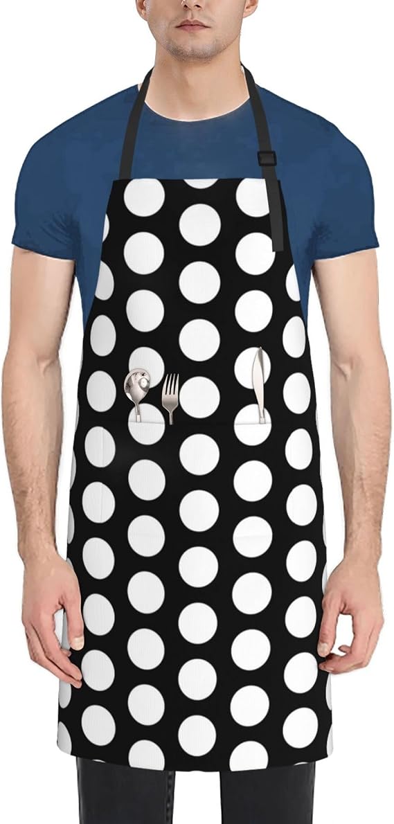 Adjustable Chef Bib Apron Polka Dot Kitchen Aprons for Cooking, BBQ Grilling, Baking