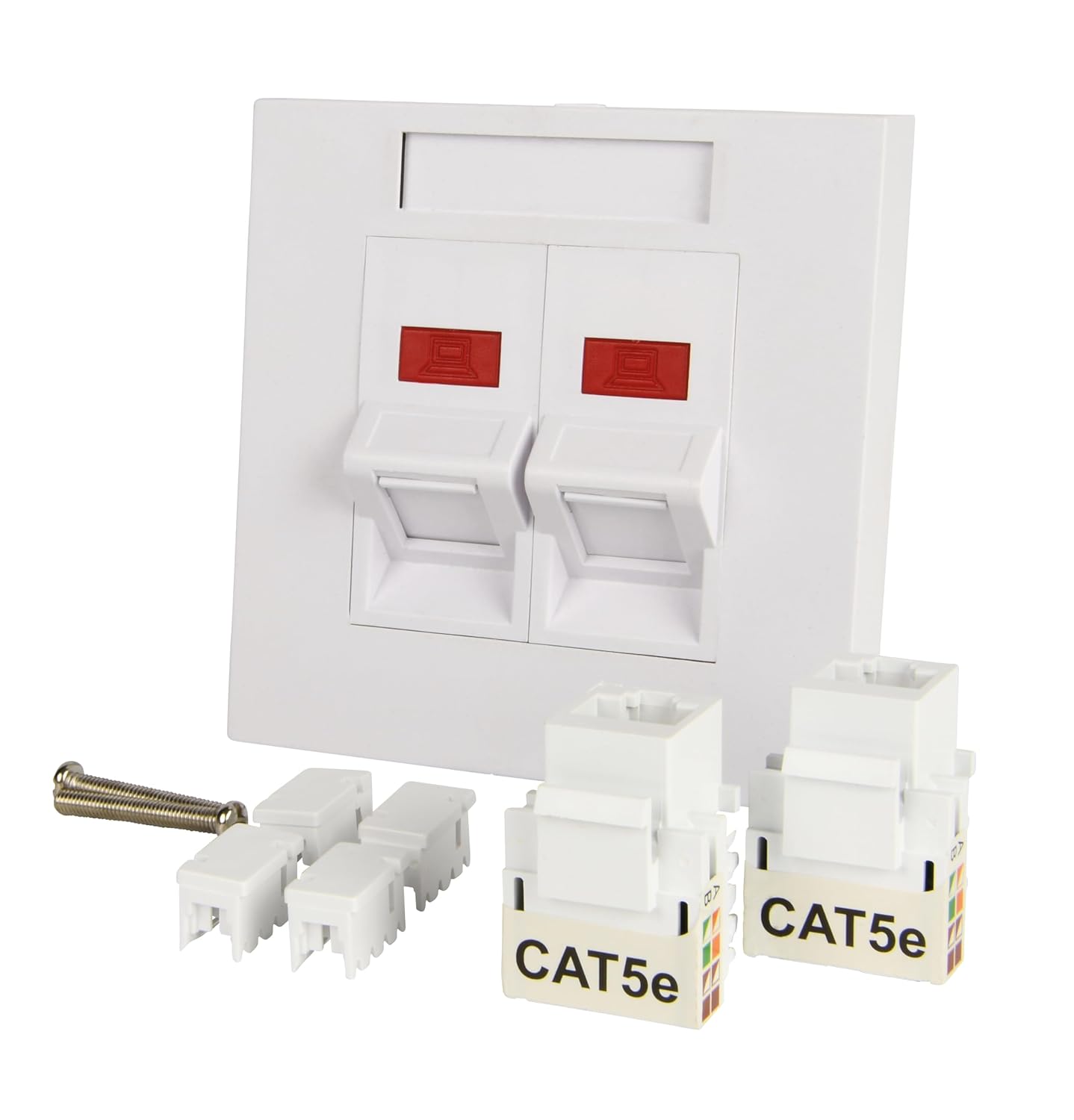 Labgear Twin Angle Keystone Ethernet Socket CAT5e RJ45 Faceplate, 1-Gang Wall Socket - White with Colour-Matched Inserts 86x86mm
