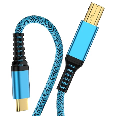 USB B to USB C Printer Cable[6FT,Blue] Nylon Braided USB C to B Printer Cable,Gold-Plated USB C MIDI Cord Compatible with HP,Canon,Brother, Samsung,Dell,Epson,Lexmark,Xerox, and More