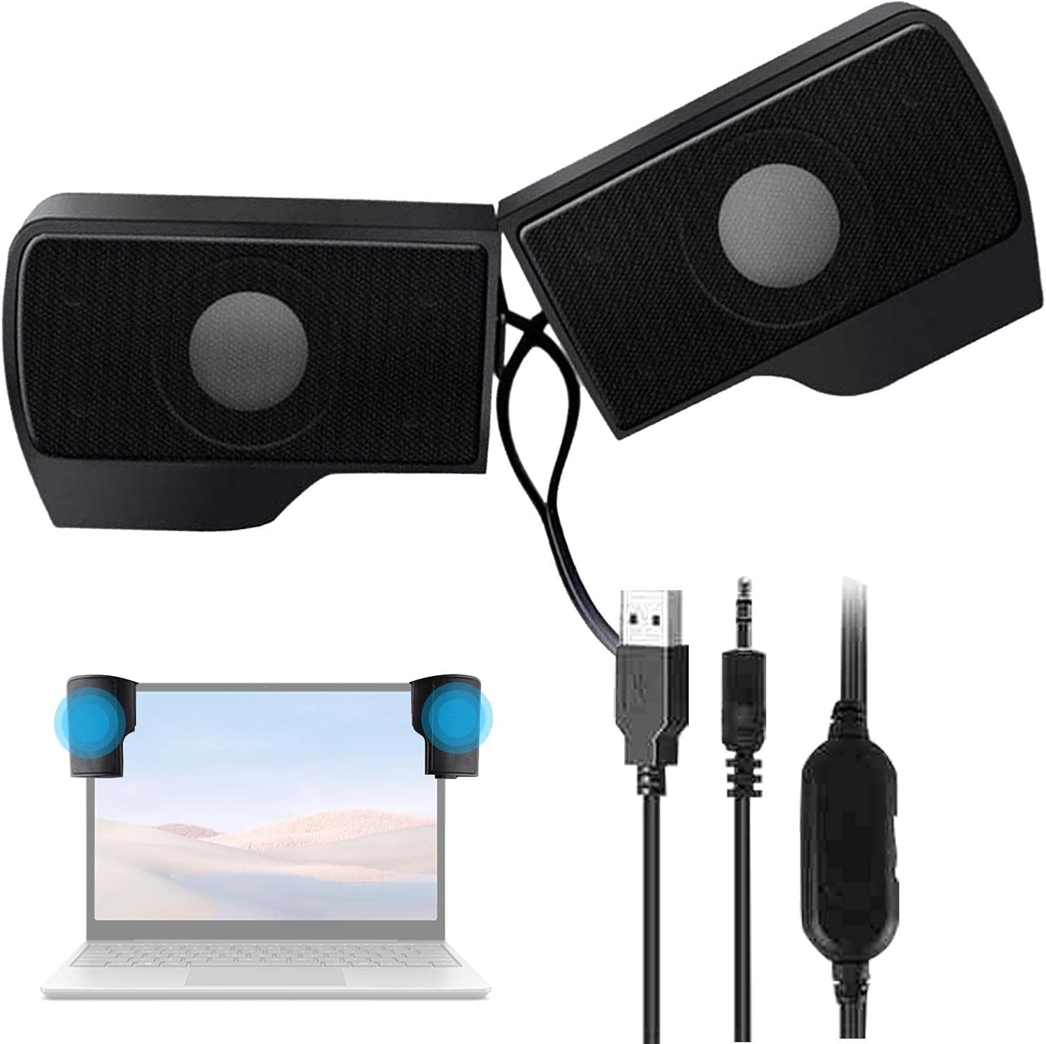 Computer Speaker USB Plug In - Portable Mini Sound Speaker with Clip, USB Powered Wired Multimedia Mini Soundbar for PC Computer Laptop Speaker Koyoyo