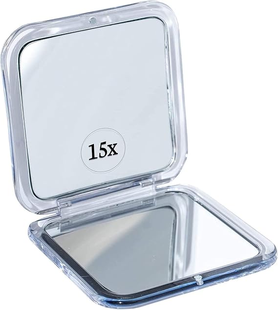 MIRRORVANA 15X Magnifying Travel Mirror, Compact & Foldable, 3.3" (Square)
