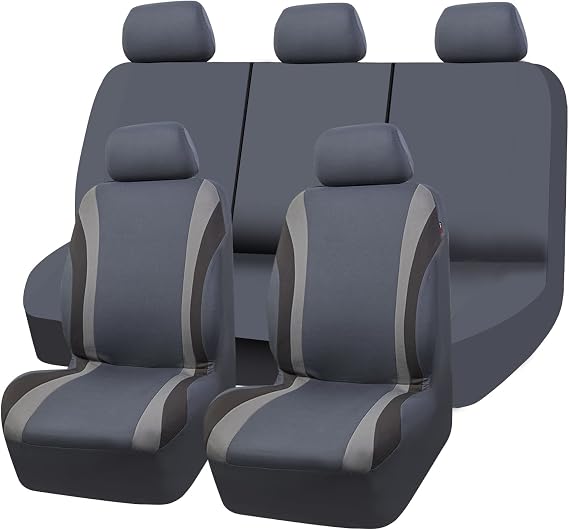 CAR PASS Line Rider Sporty Cloth Universal Fit Car Seat Cover -100% Breathable with 5mm Composite Sponge Inside,Airbag Compatible,3zipper Bench(Full Set, Space Gray)
