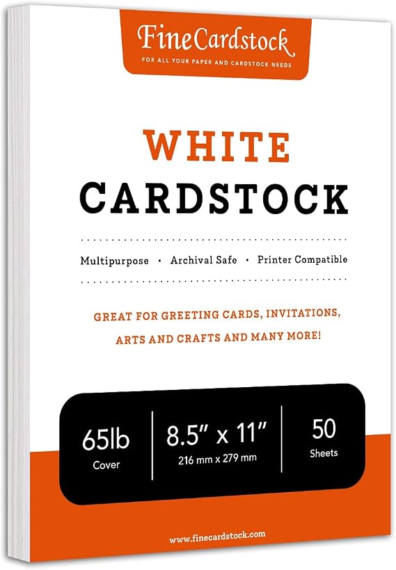 White Card Stock Paper - 8.5 x 11" Thick Heavy Weight Smooth Bright White Cardstock - Great for Greeting Cards, Invitations, Scrapbooking, Arts and Crafts | 50 Sheets Per Pack | 65lb Cover (175gsm)
