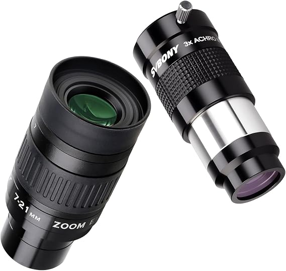 SVBONY SV135 Zoom Eyepiece and 3X Barlow Lens, Zoom 7 to 21mm 1.25 Inch Telescope Eyepiece, Telescope Accessories, Fully-Multi Coated Achromatic Barlow Lens for Astronomical Visual and Photography