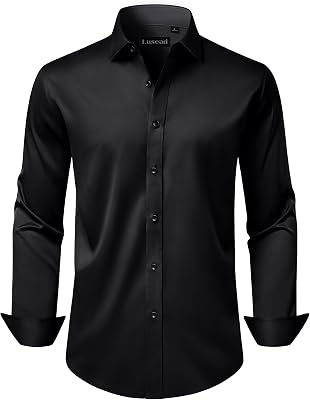 Mens Dress Shirts Long Sleeve Stretch Wrinkle Free Wedding Formal Business Button Down Shirt