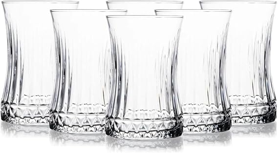 6’lı Kristal Desenli Cam Çay Bardağı Seti – 160 ml İnce Belli Modern Tasarım – Isıya Dayanıklı Cam Bardak – Şık ve Zarif Sunum İçin Çay ve Kahve Bardağı