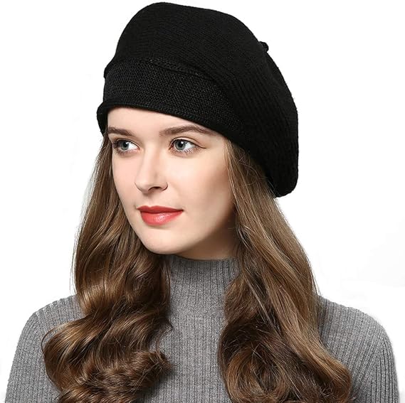 French Style Beret Hat for Women Winter Fall Knit Artist Hats Classic Solid Color Beanie Hat