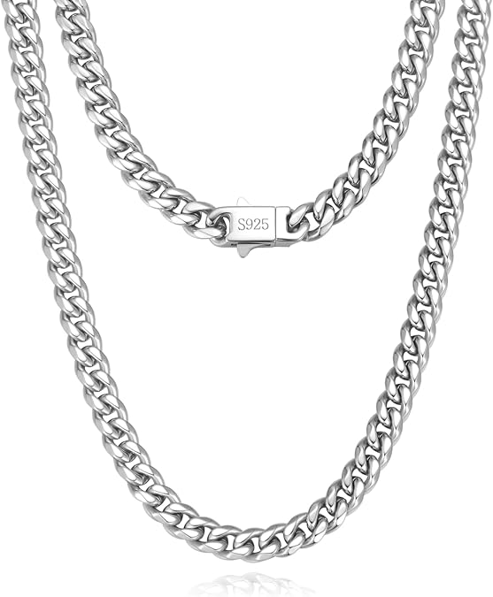 KRZ Silver Cuban Link Chain for Men 5mm Miami Chains for Men Stainless Steel Chains 925 Sterling Silver Necklace for Women Men