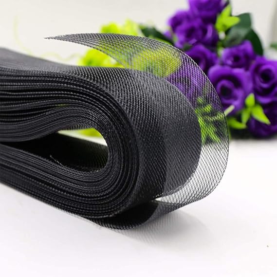 Teemico 50 Yards Stiff Polyester Horsehair Braid for Polyester Boning Sewing Wedding Dress Dance Formal Dress Accessories (Black, 2 inch)