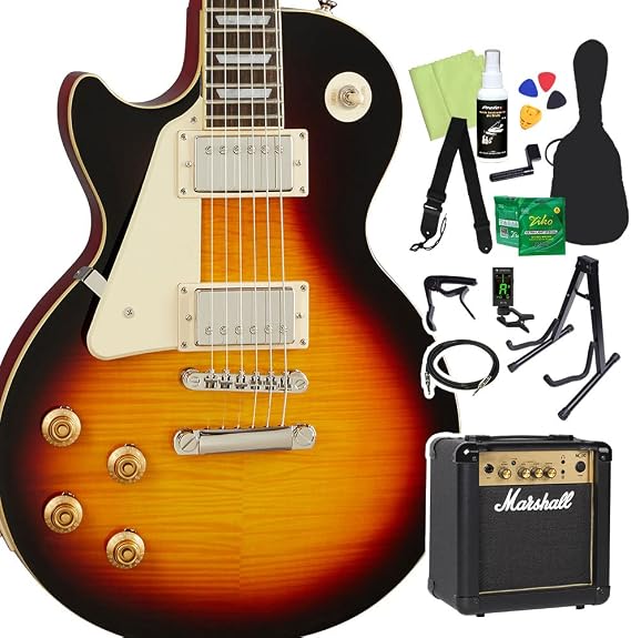 Epiphone Les Paul Standard 50s Lefthand Vintage Sunburst Electric Guitar, Beginners, 14-Piece Set, Marshall Amplifier, Les Paul Standard, Epiphone