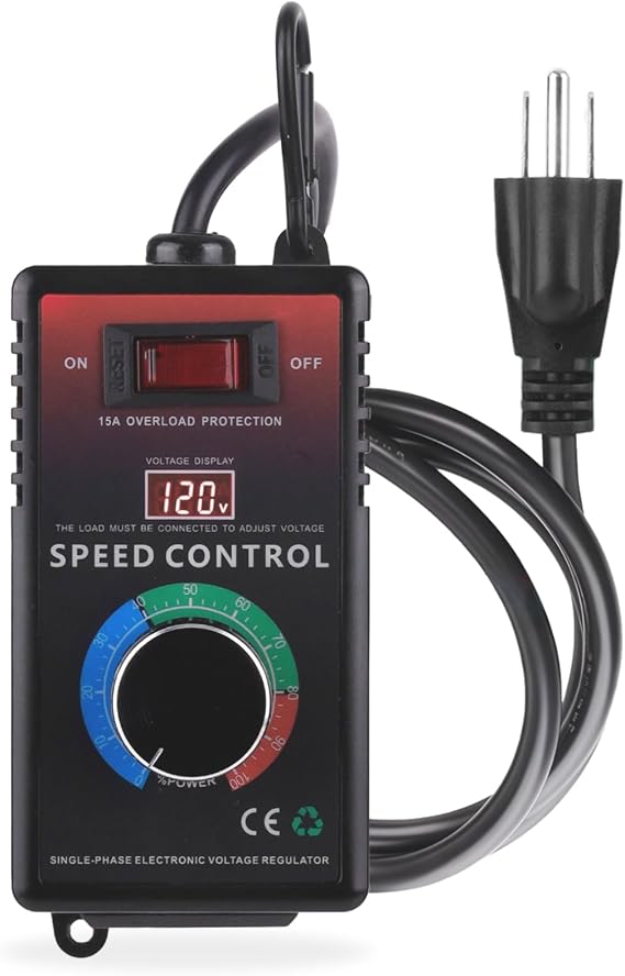AC Motor Speed Controller 120V 15A Fan Speed Control Switch Variable Speed Controller with Adjustable Voltage Display Zero-Lag SCR Overload Protection for Electric Motor,Electric Soldering Iron,Drill