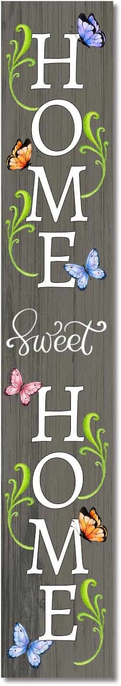 Botanical Butterfly Welcome Porch Sign 8x48in Home Sweet Home Sign and Porch Leaner Spring Summer Decoration for Front Door Porch Yard Deck Patio Farmhouse Outdoor Vertical Decor