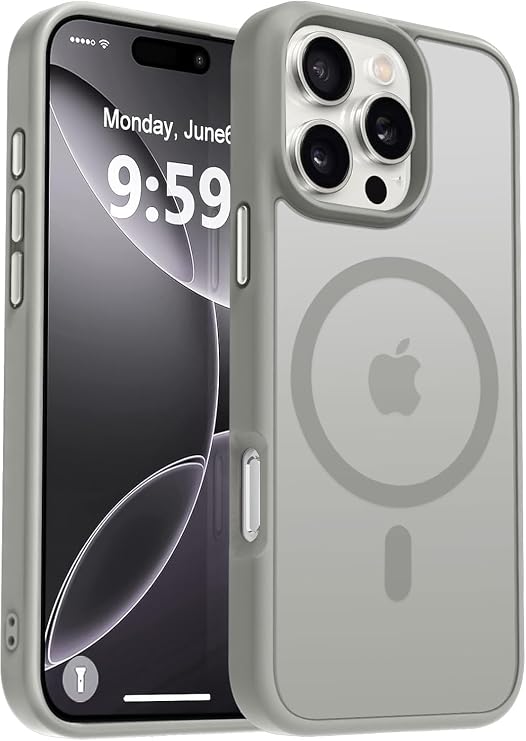 URUCHI Güçlü Manyetik Telefon Kılıfı, [Mag-Safe ile Uyumlu] [Askeri Düzey Düşme Koruması] [Güçlü Silikon Kenarlar] İnce Yarı Saydam Mat Koruyucu Kılıf (Gri, iPhone 15 Pro Max 6,7 inç)
