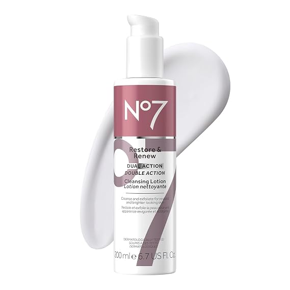 No7 Restore & Renew Dual Action Cleansing Lotion, 6.7 Fl oz