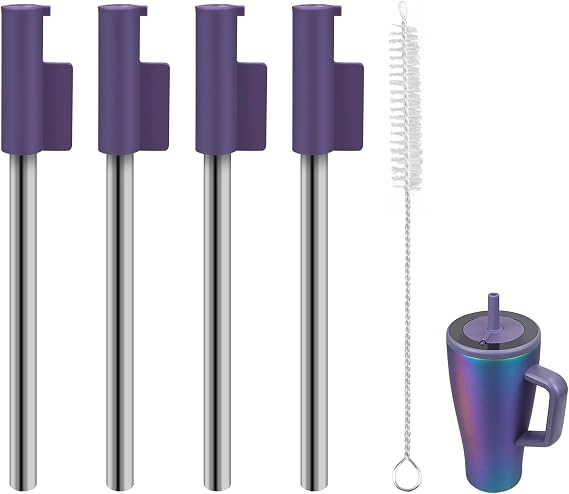 Replacement Straws Compatible With Brumate Era 30 oz Tumbler, with 1 Brush (Purple 4-Pack)