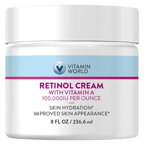 Vitamin World Retinol Cream with Vitamin A 100,000IU, Face Moisturizer 8 OZ
