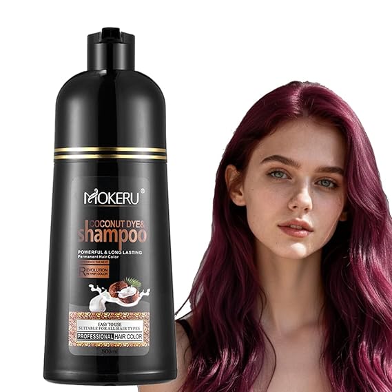 Grape red Hair Dye Herbal Ingredients Shampoo with Coconut oil for Women Men,Mild Quick Dyeing With Lasting Shine,Simple Application,500ml/16.90 Fl Oz