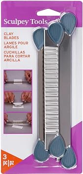 Sculpey Tools Clay Blades Set of 3 - Stainless-Steel, Type Blades Rigid - Wavy - Flexible, Snap On Handles, Cutting Tool, Arts & Crafts Supplies