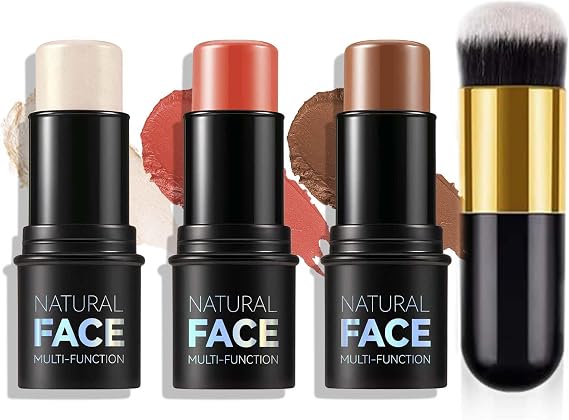 3Pcs Cream Contour Stick Makeup Kit,Create Face Contour,Highlighter Stick,Blush stick for Sculpt the Cheeks,Bronzer Contour Sticks,Waterproof Long-lasting Contour set,Non-greasy（07#09#11#）