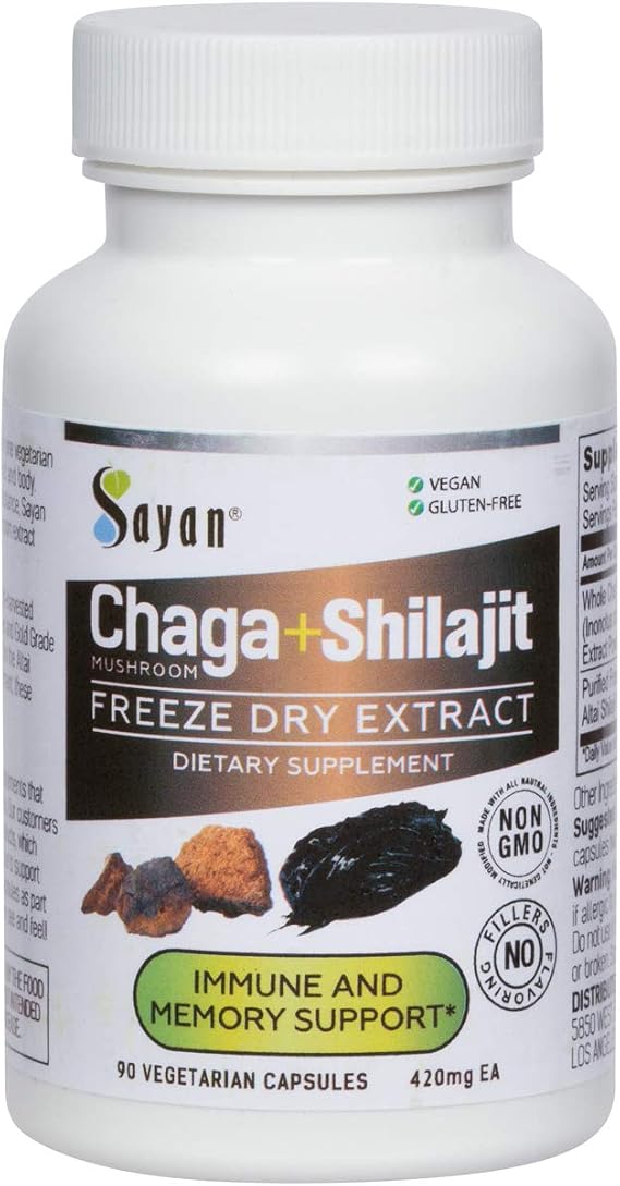 Sayan Chaga Mushroom Capsules with Betulin 90 Count, 440mg Extract, Vegan