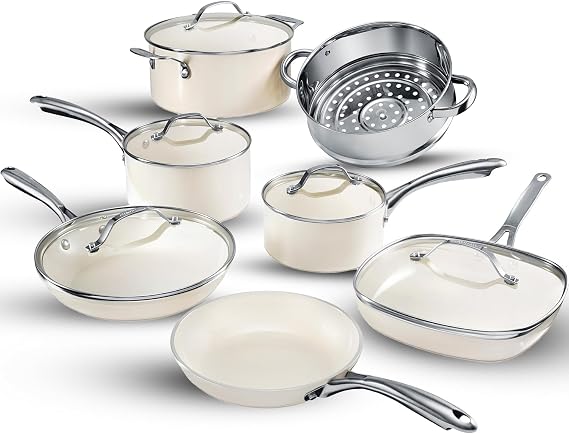 Gotham Steel 12 Pc Ceramic Pots and Pans Set, Non Stick Cookware, Ceramic, Non Toxic