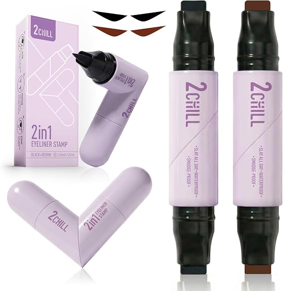 2CHILL 2 PCS Eyeliner Stamp Set, Dual-End Rotatable Liquid Eyeliner Pencil, Waterproof & Smudge-Proof Long Lasting Makeup, Winged Eyeliner for Beginners and Makeup Enthusiasts, Black & Brown
