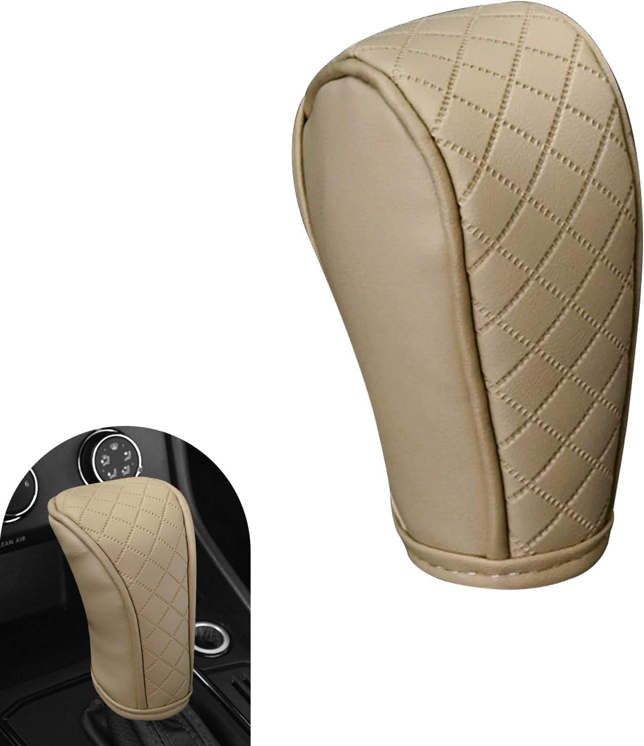 Car Gear Shift Cover, Leather Shift Knob Cover, Anti-Slip Breathable Shift Knob Protector Cover, Automotive Gear Shift Decoration Accessories, Universal for Most Cars SUVs Trucks Beige