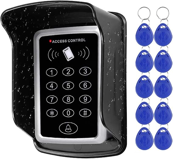 Standalone Access Control Keypad RFID Keyboard Waterproof Cover for Door Locks Access Control System + 10pcs Keychains