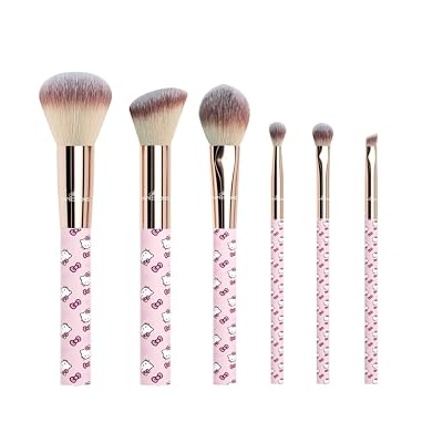 Impressions Vanity Hello Kitty Supercute Signature 6 PCs Makeup Brush Set, Super Cute Soft Makeup Brushes for Foundation, Face Powder, Make up Blending, Eye Shadow, and Liner Application Pink