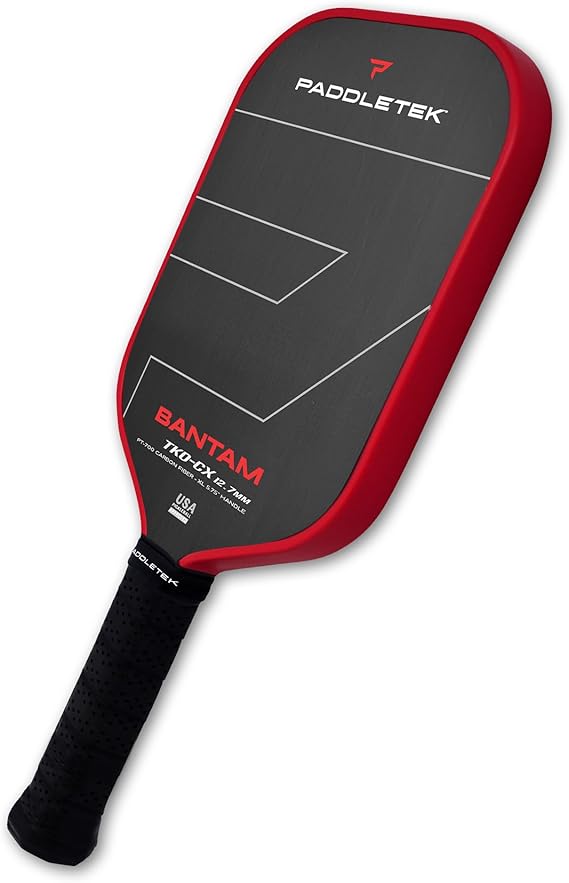 Paddletek Bantam TKO-CX 12.7mm Pickleball Paddles with Polymer Honeycomb Core - Unidirectional Carbon Fiber Torsional Weighting & High Tack Performance Grip - USAPA Approved - 5.75 Inch Handle